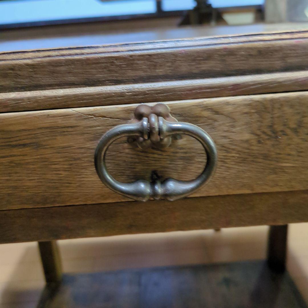 アンティーク古道具フランス取っ手木製サイドテーブル 引き出し付き