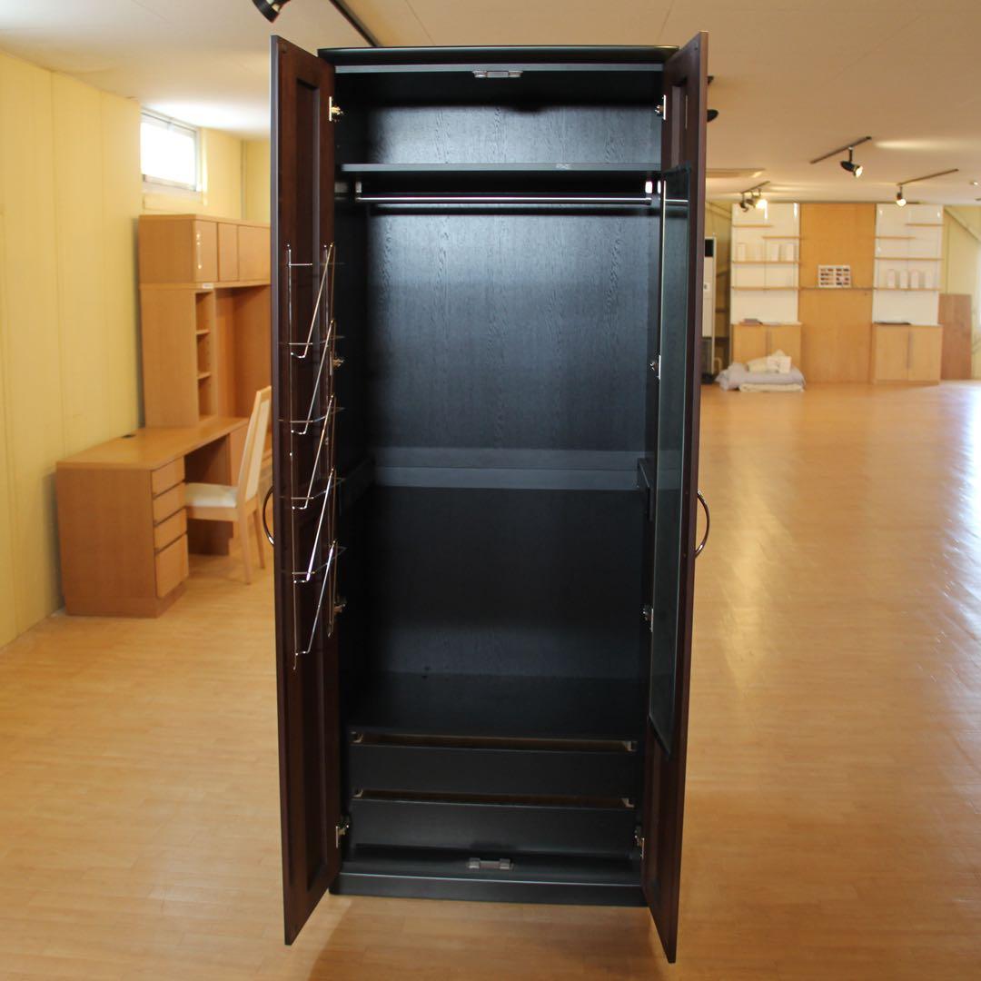 国産ダークブラウン スリム収納キャビネット