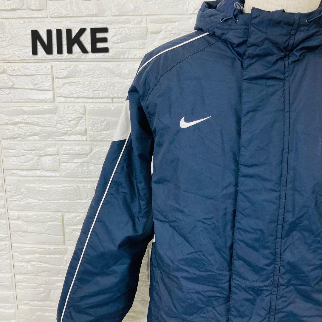 NIKE ナイキ ベンチコート Mサイズ ワンポイント サイドライン 紺