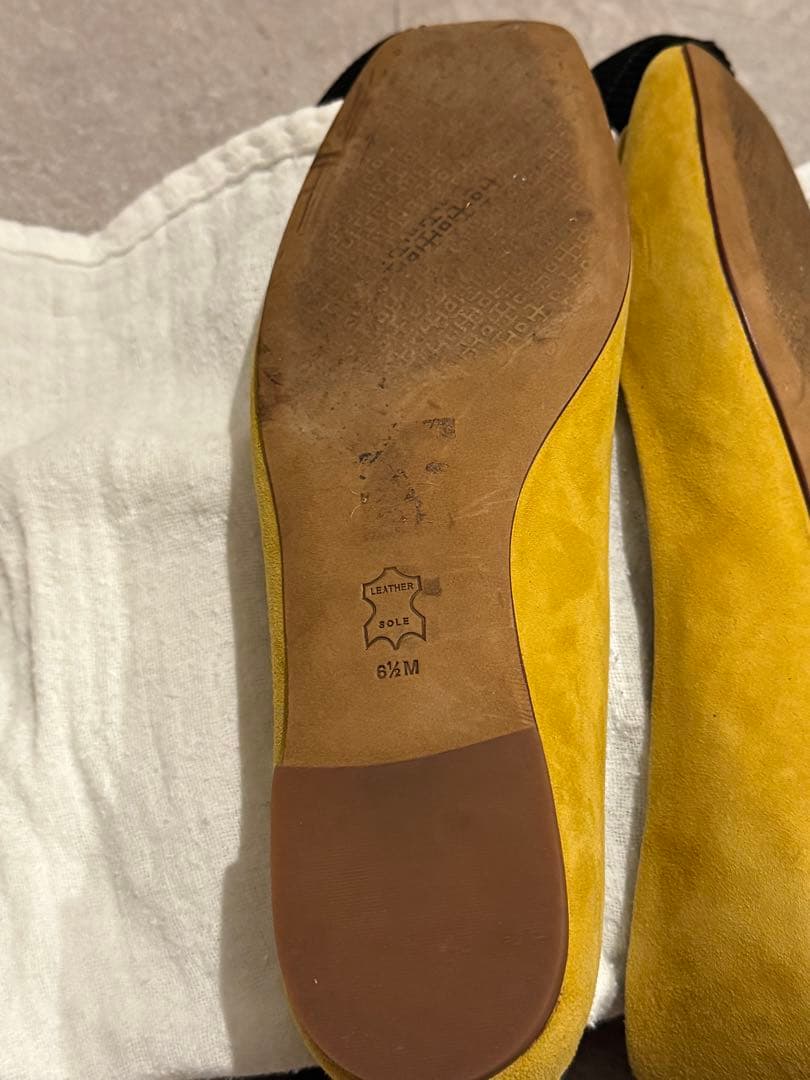 Tory Burch 23.5cm フラットシューズ スエード 黄色 ロゴ