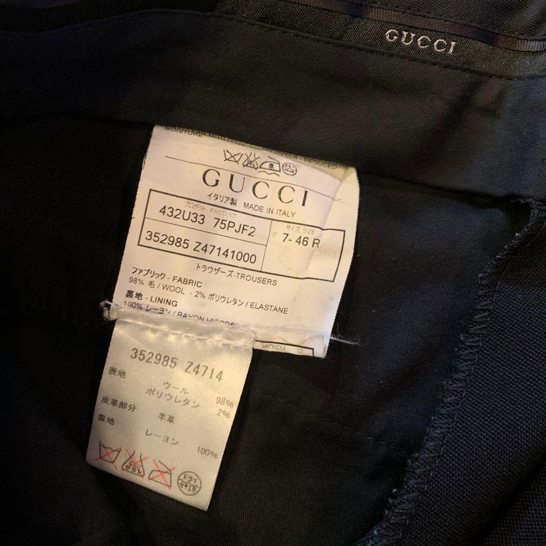 GUCCI【USED】ウエストレザー切替え スラックス 46 ブラック グッチ