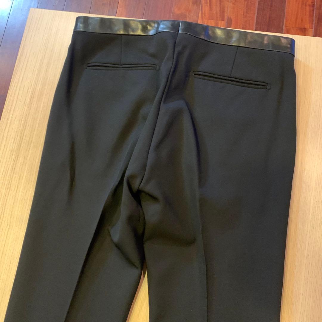 GUCCI【USED】ウエストレザー切替え スラックス 46 ブラック グッチ