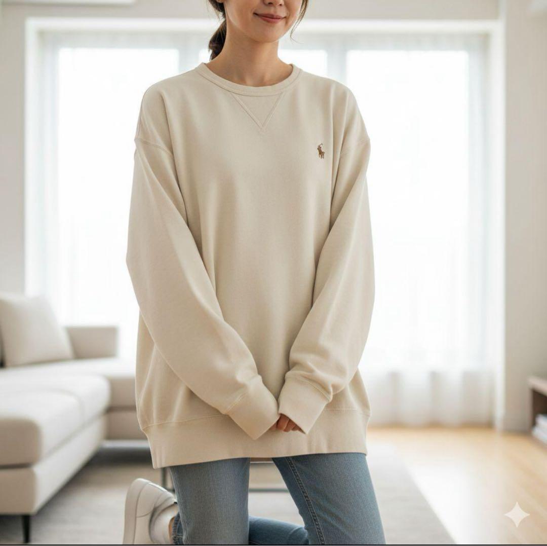 【美品】ポロラルフローレン スウェット トレーナー ベージュ 現行タグQR