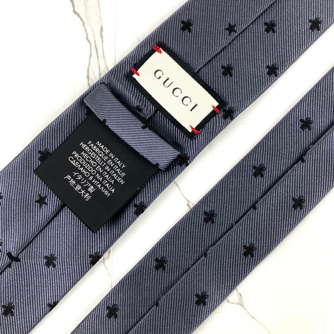 美品　現行モデル　GUCCI グッチ　ネクタイ　蜂　星　ジャガード　グレー