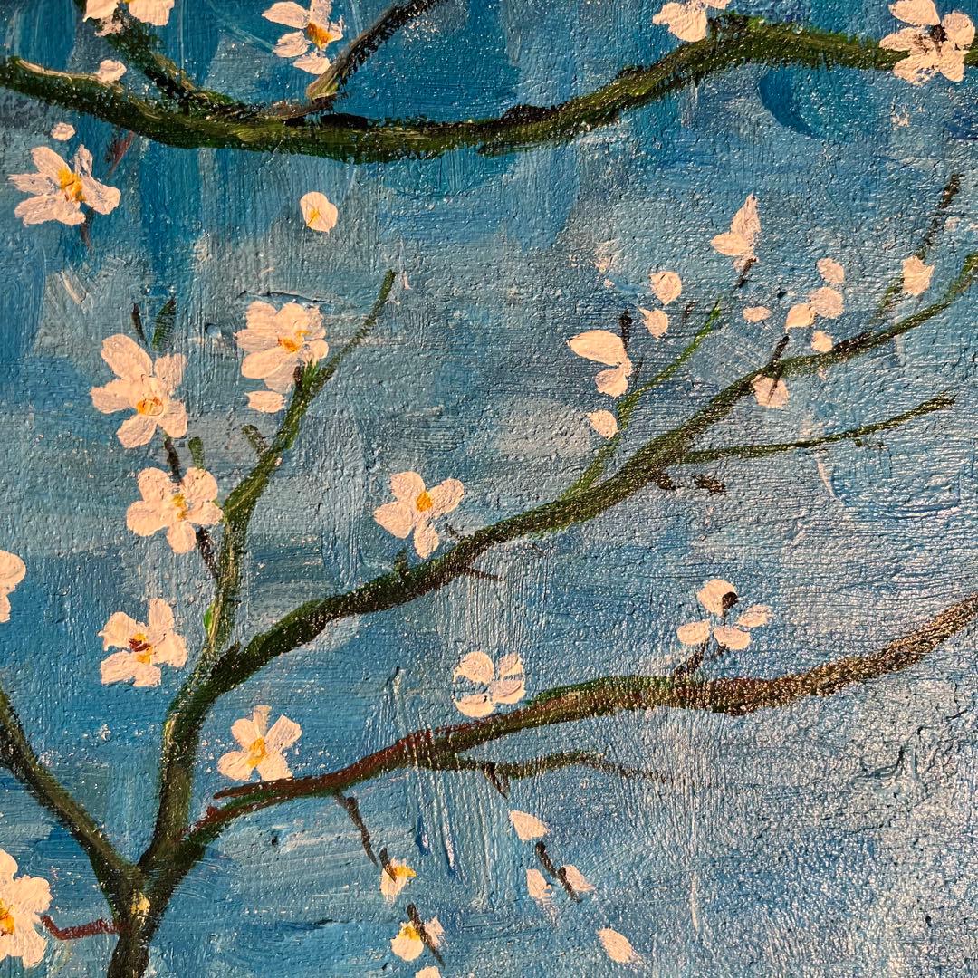 ★秀作★ 手書き油絵 ゴッホ 花咲くアーモンドの花 額付 絵画 インテリア油彩画
