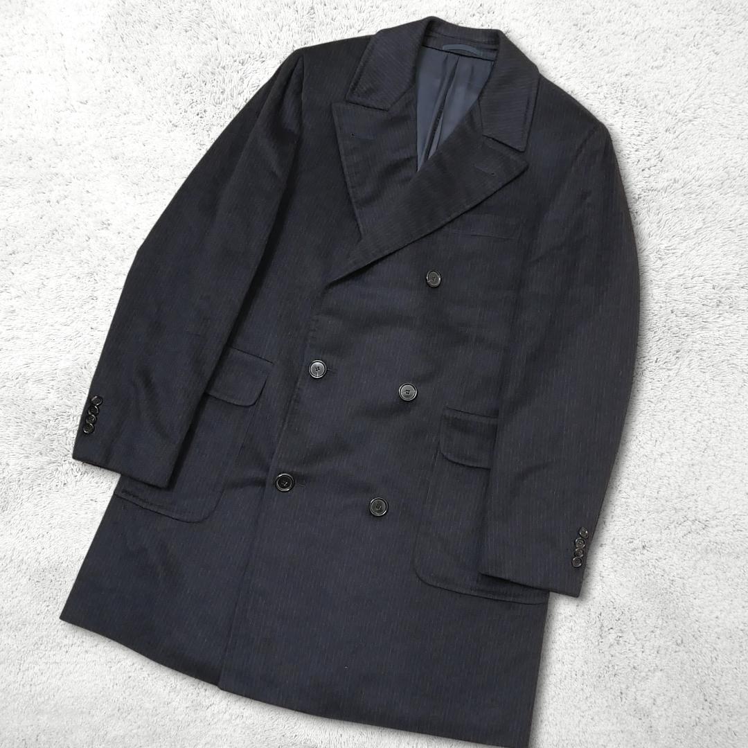 美品【ソブリン】カシミヤ100% ダブルコート 48 伊製 ストライプ 最高級