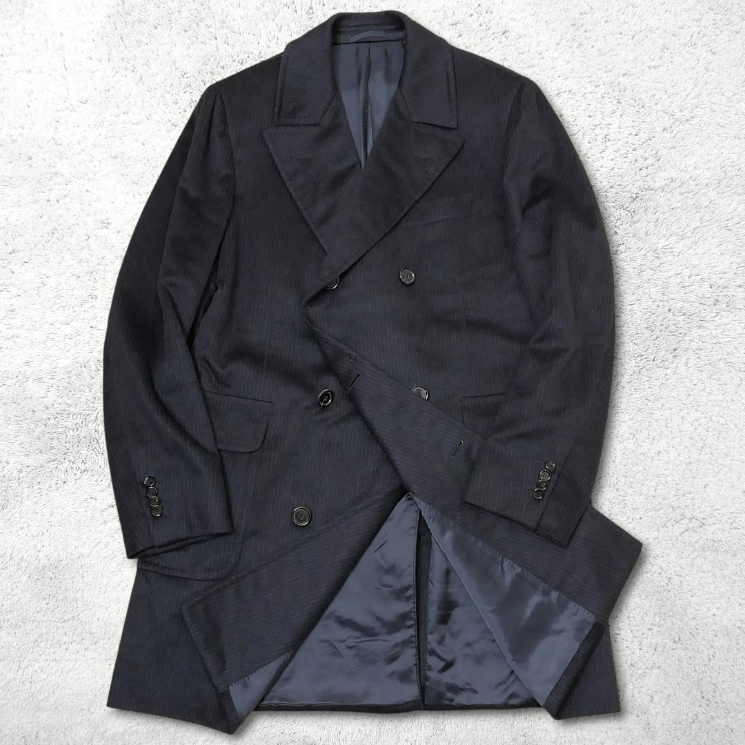 美品【ソブリン】カシミヤ100% ダブルコート 48 伊製 ストライプ 最高級