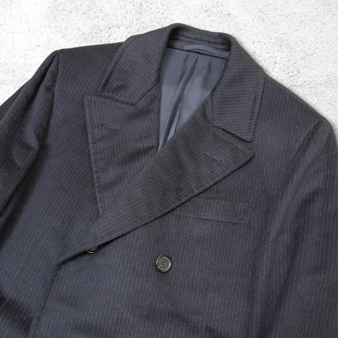 美品【ソブリン】カシミヤ100% ダブルコート 48 伊製 ストライプ 最高級