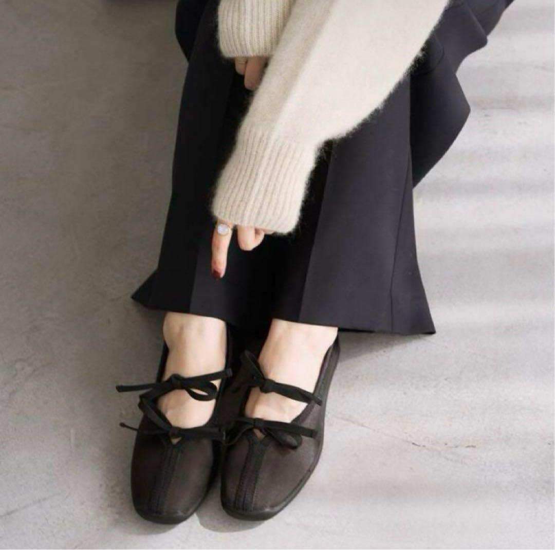 【新品未使用】 ルタロン ダブルリボン バレリーナ シューズ ブラック