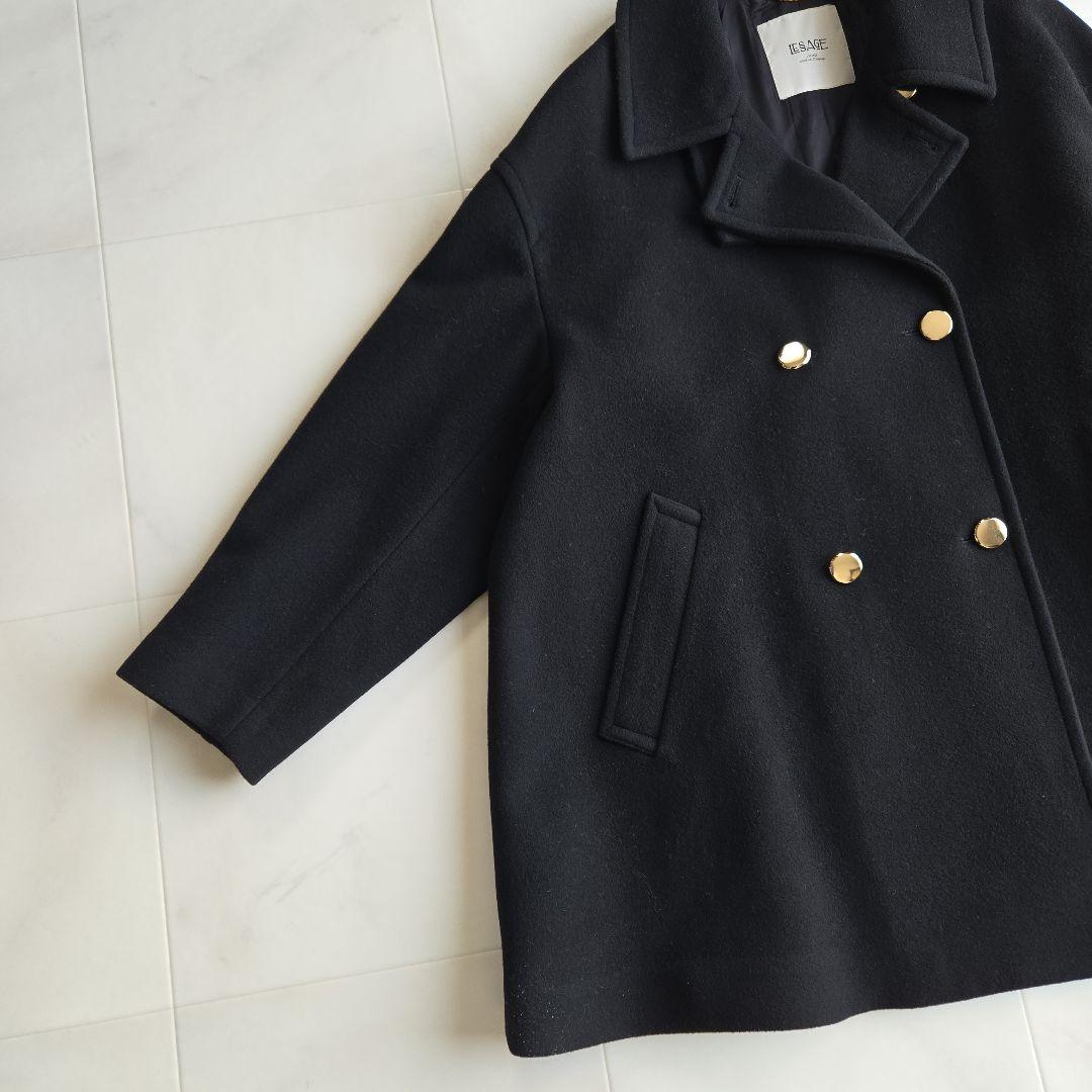 レサージュ SUPER120 ステンカラーショートコート ブラック