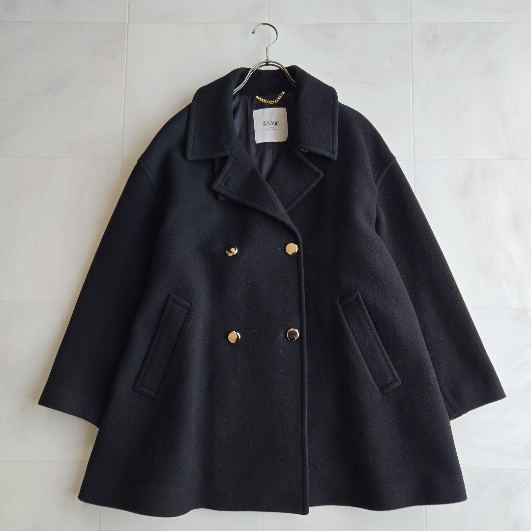 レサージュ SUPER120 ステンカラーショートコート ブラック