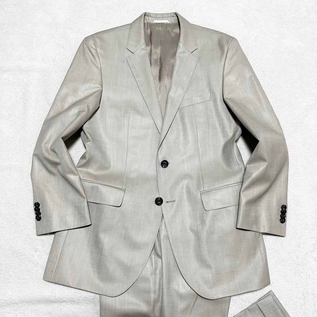 085 美品 HUGO BOSS ヒューゴボス 光沢 スーツ ベージュ系 L相当