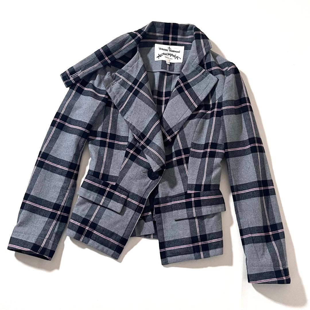 【美品】ヴィヴィアンウエストウッド　変形テーラード ジャケット　チェック柄　ロゴ