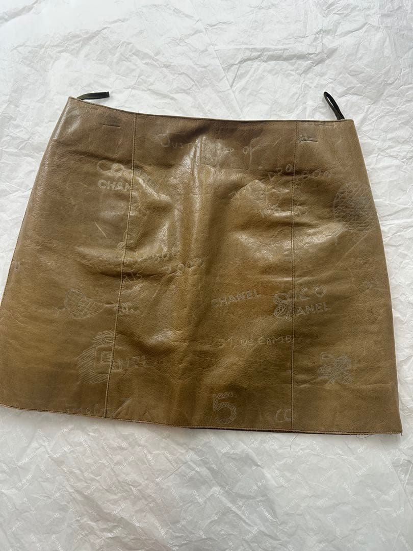 シャネル CHANEL レザースカート ブラウン