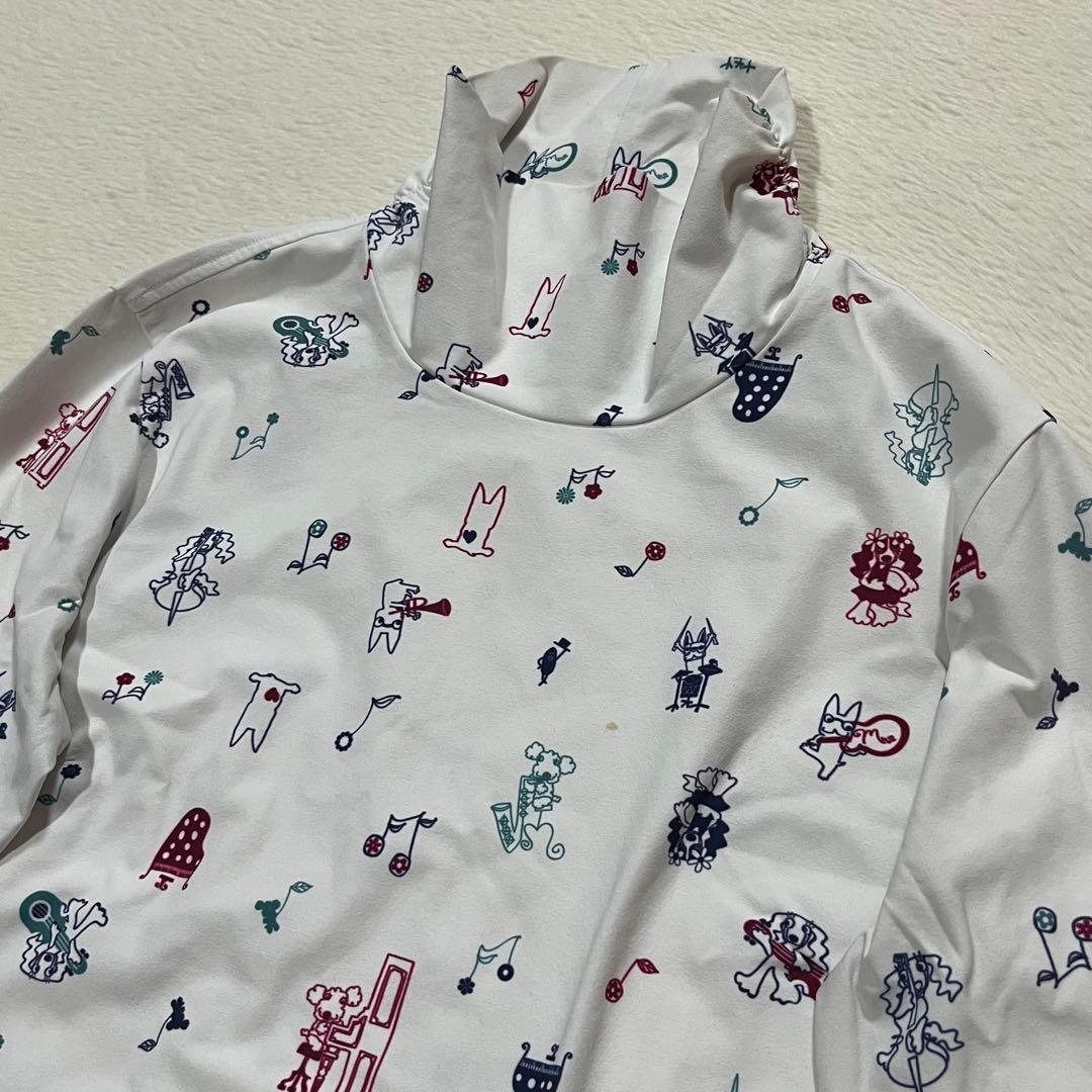 t1978 【mu sports】　ゴルフウェア　総柄　ハイネック　スポーツ　白