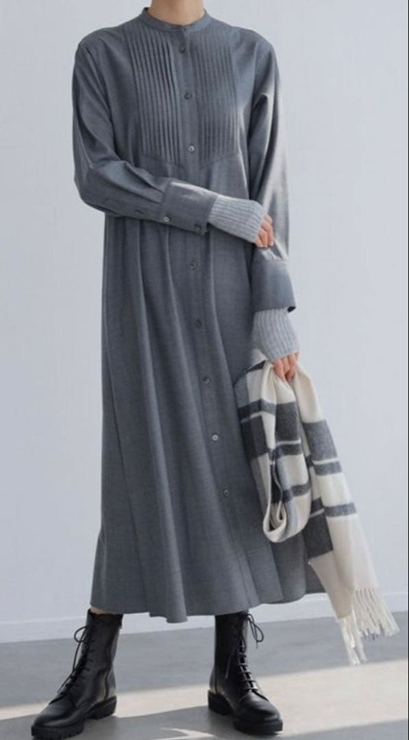 23区　大きいサイズ　44 ウールストレッチツイル ピンタック ワンピース　新品