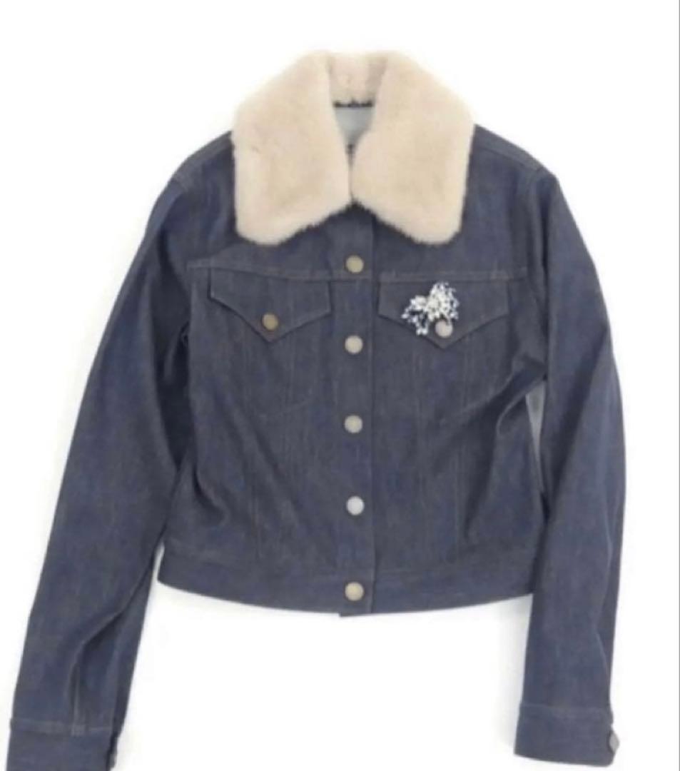 新品タグ付増産品23万 FOXEY ミンク ファー デニムジャケット ブローチ付