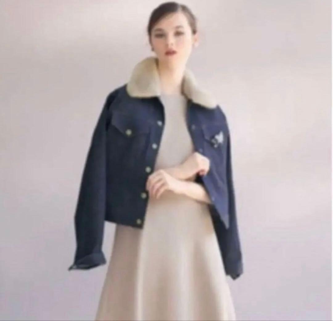 新品タグ付増産品23万 FOXEY ミンク ファー デニムジャケット ブローチ付