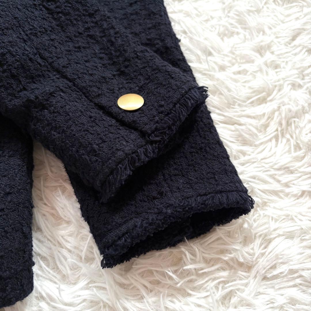 美品✨23区 スラブファンシーツイード ジャケット ノーカラー ネイビー 38