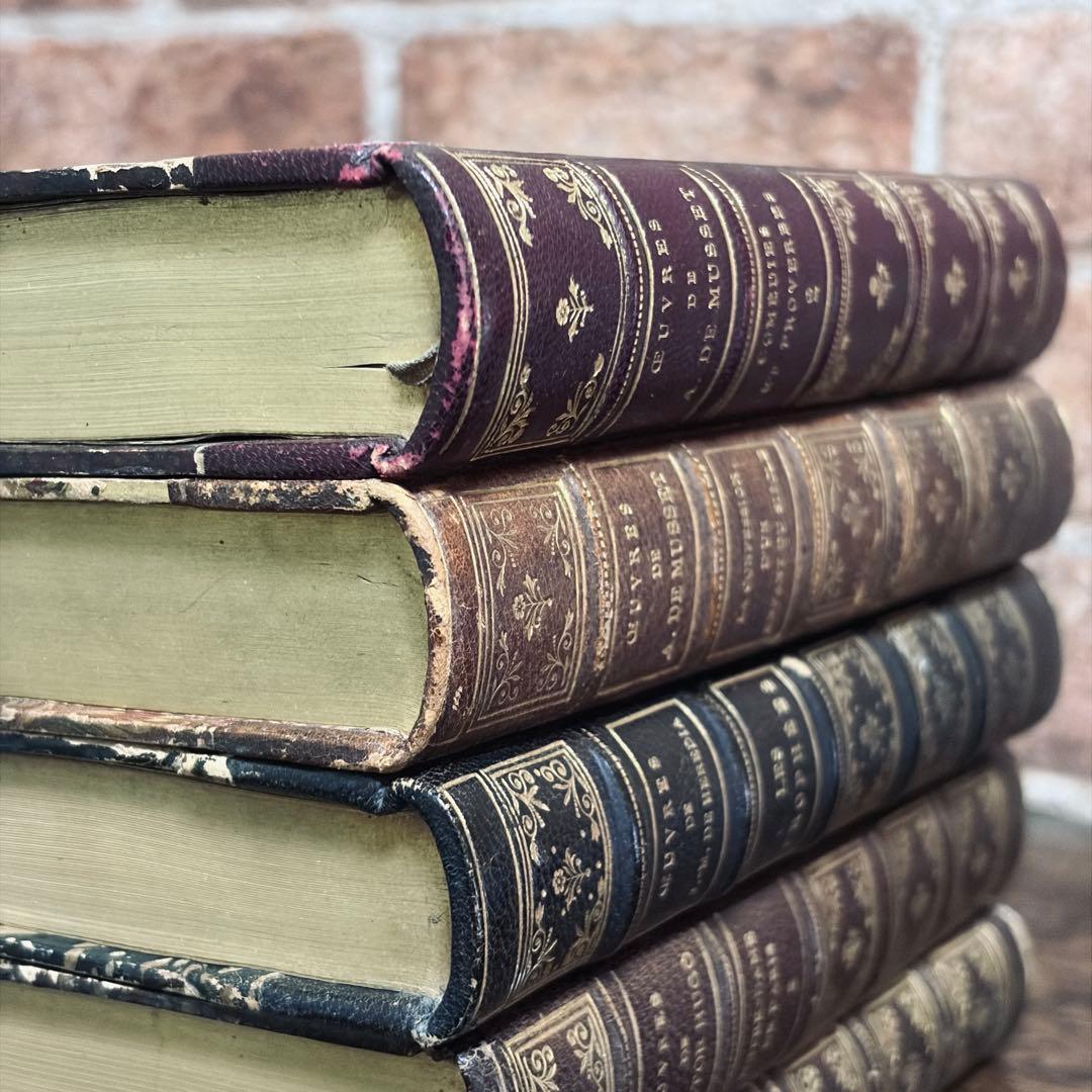フランス古書 洋書【5set】 アンティーク 革装丁 ゴールド装飾　インテリア
