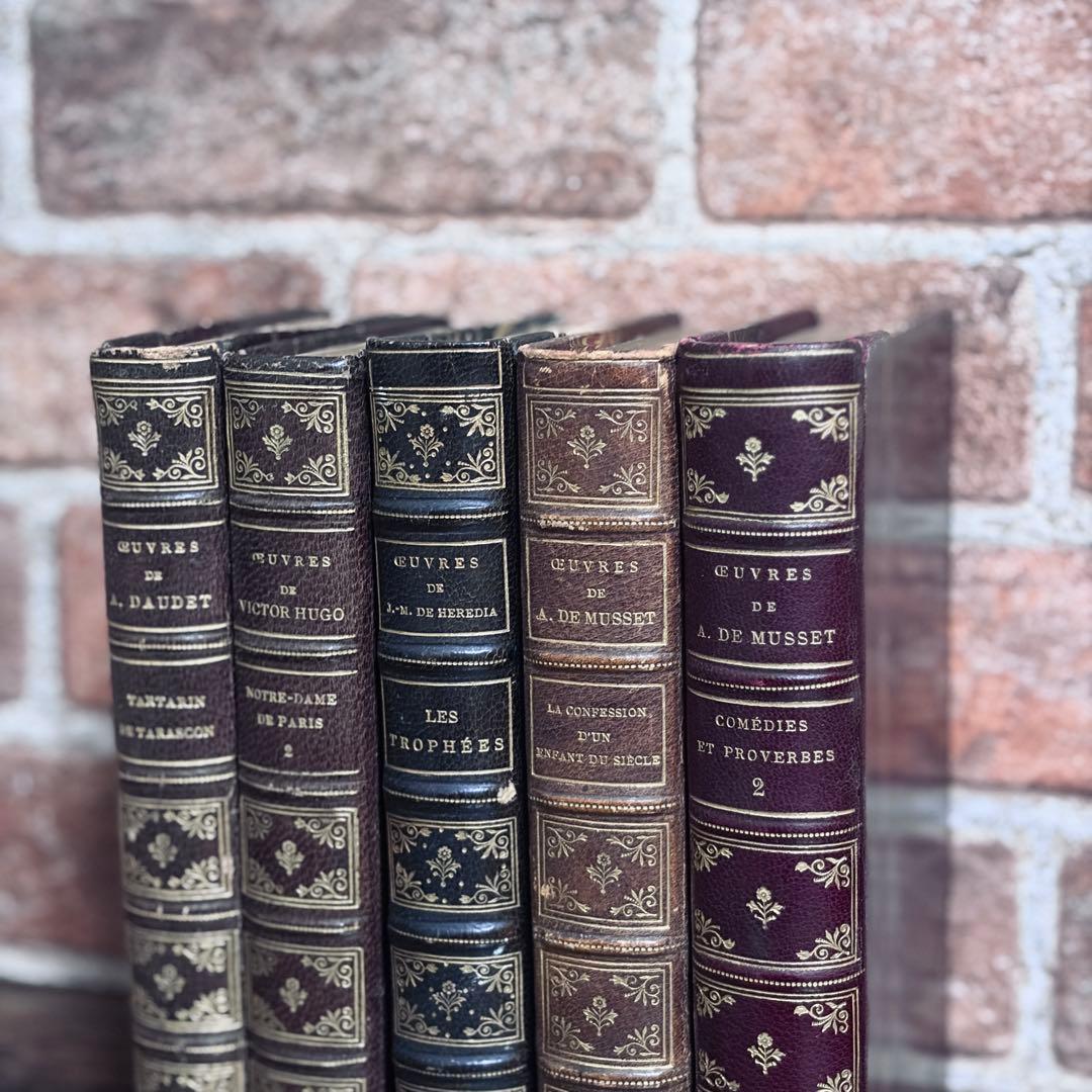 フランス古書 洋書【5set】 アンティーク 革装丁 ゴールド装飾　インテリア