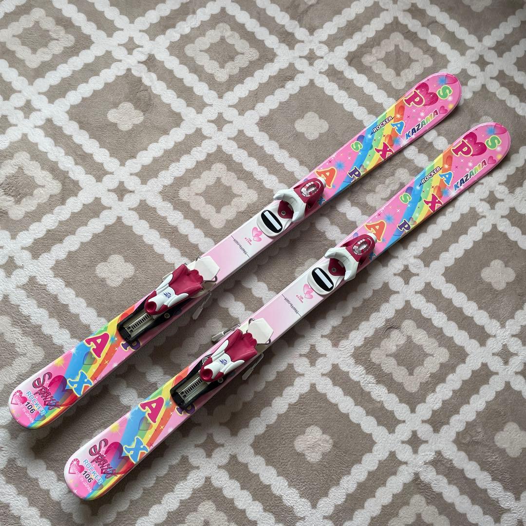 9999→KAZAMA SPAX 106cm スキー板 ピンク色レインボー