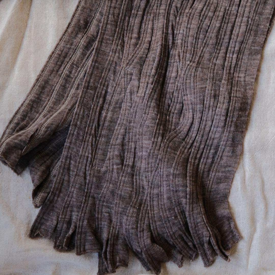 極美品ISAAC SELLAMアイザックセラムモカブラウンウールフリンジマフラー