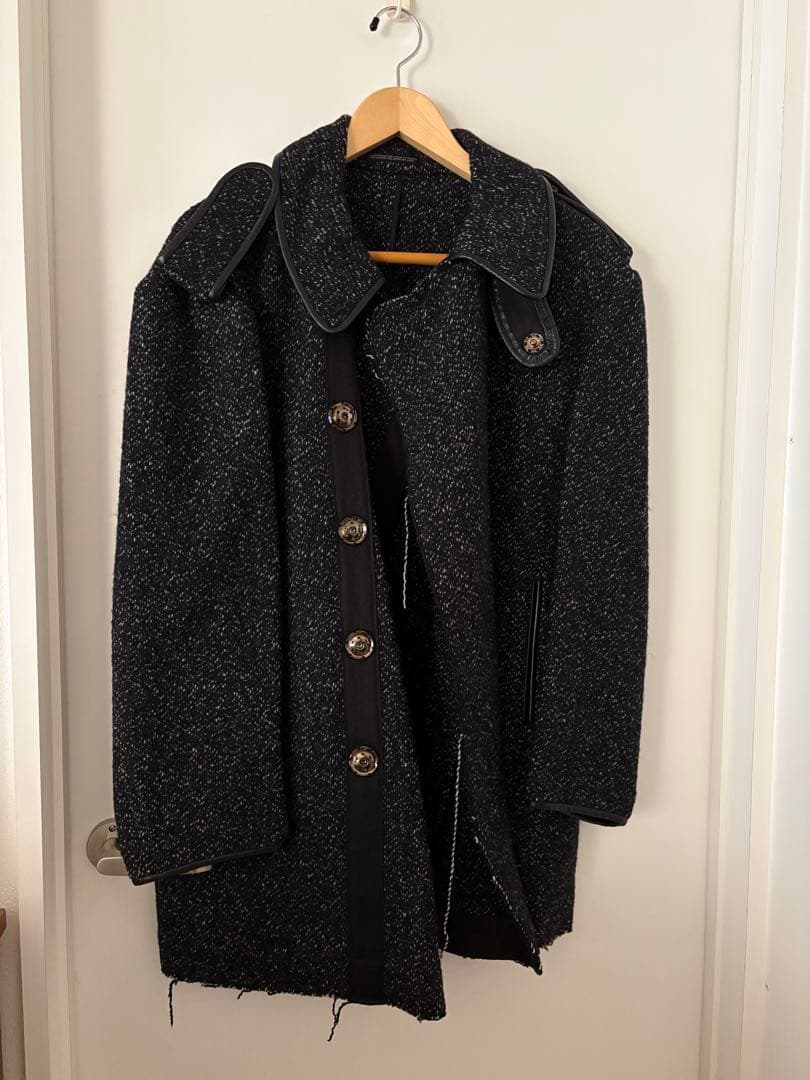 美品 ヨウジヤマモト 裁ち切り仕様コート 金属ホックボタン ネップ