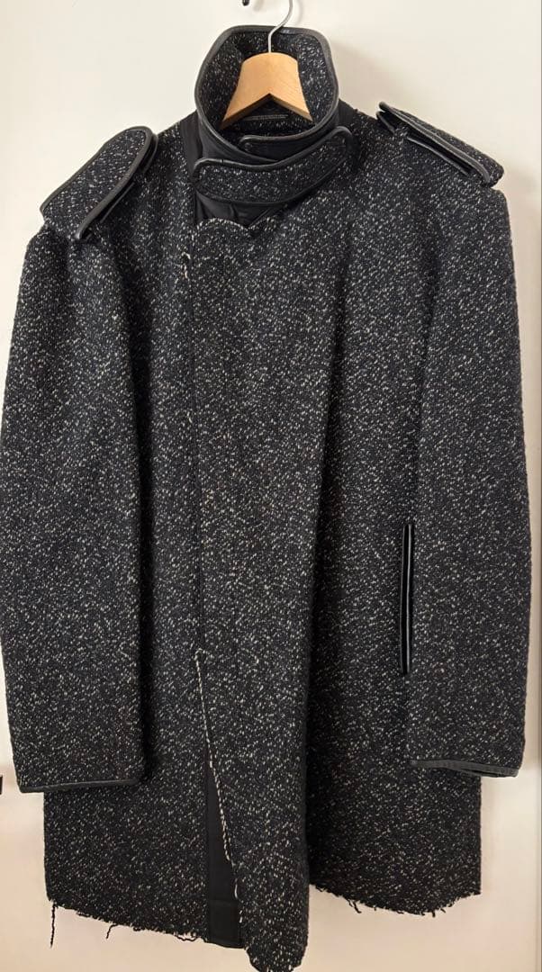 美品 ヨウジヤマモト 裁ち切り仕様コート 金属ホックボタン ネップ