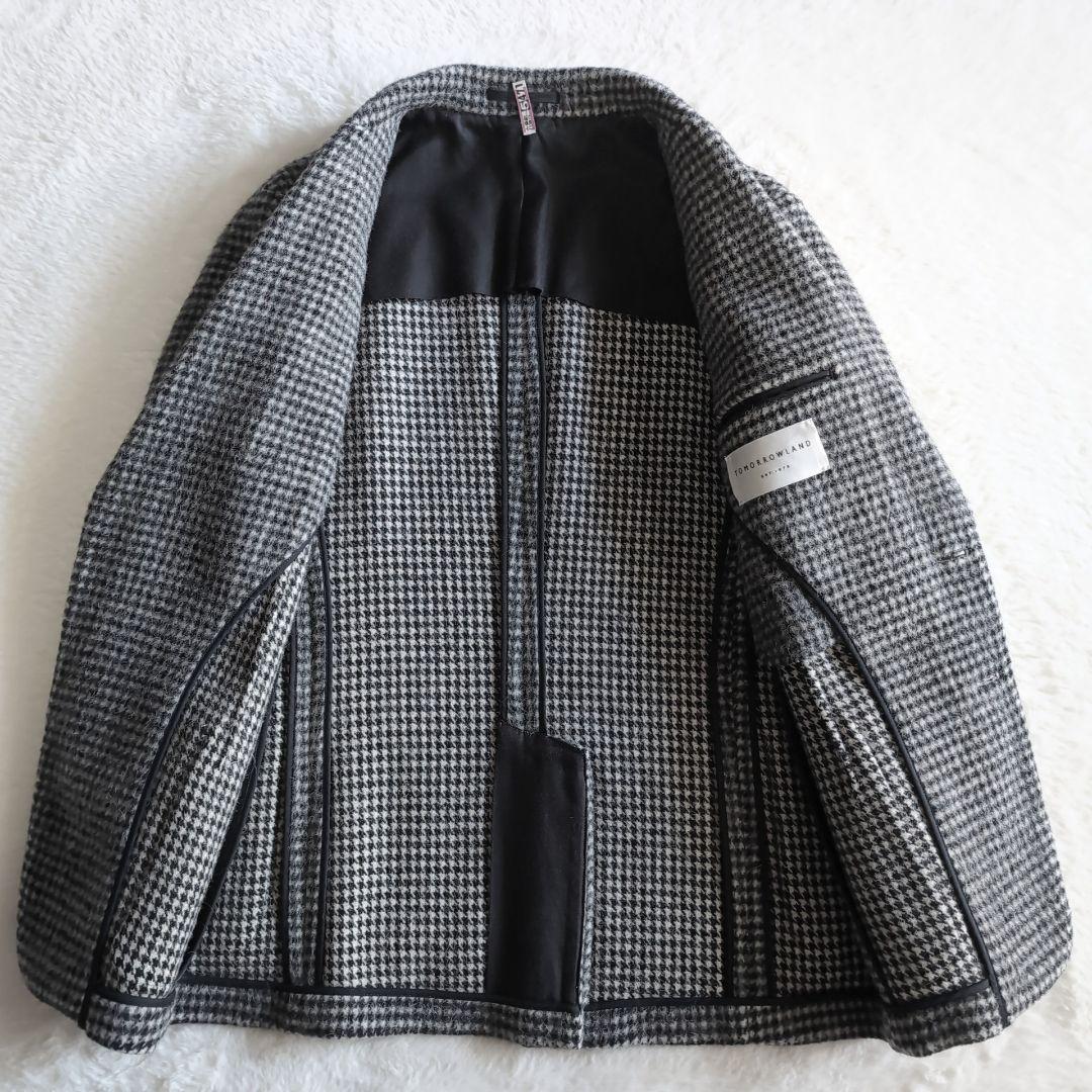 美品 トゥモローランド アルパカ混 千鳥格子 秋冬 テーラードジャケット 白 黒