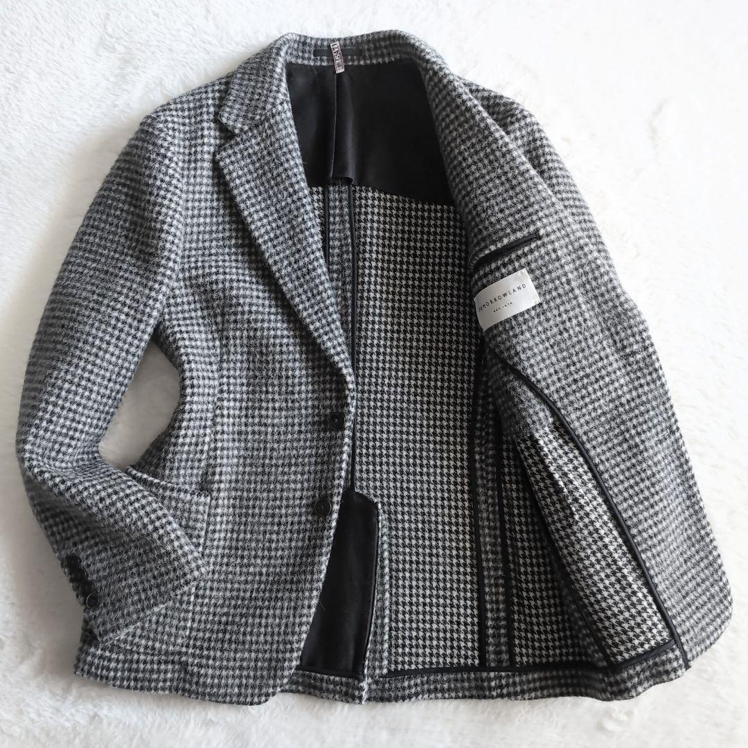 美品 トゥモローランド アルパカ混 千鳥格子 秋冬 テーラードジャケット 白 黒