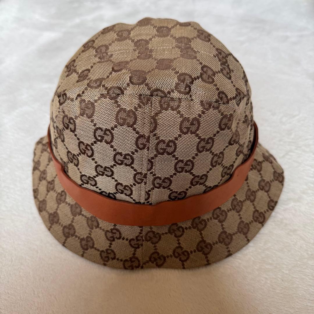 GUCCI グッチ GGキャンバス バケットハット レザーリボン付き Mサイズ