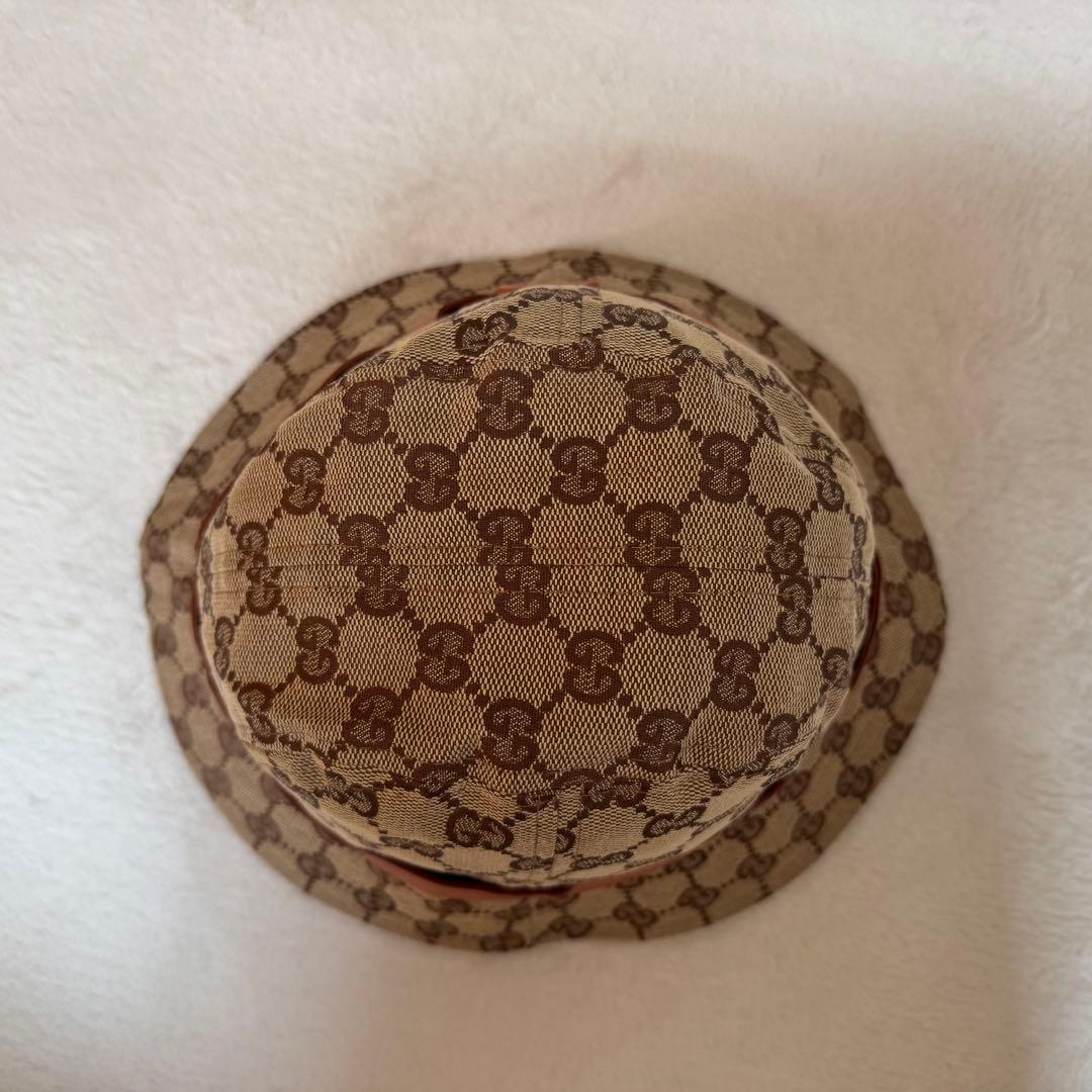 GUCCI グッチ GGキャンバス バケットハット レザーリボン付き Mサイズ