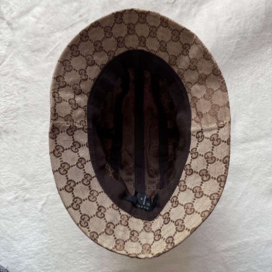 GUCCI グッチ GGキャンバス バケットハット レザーリボン付き Mサイズ