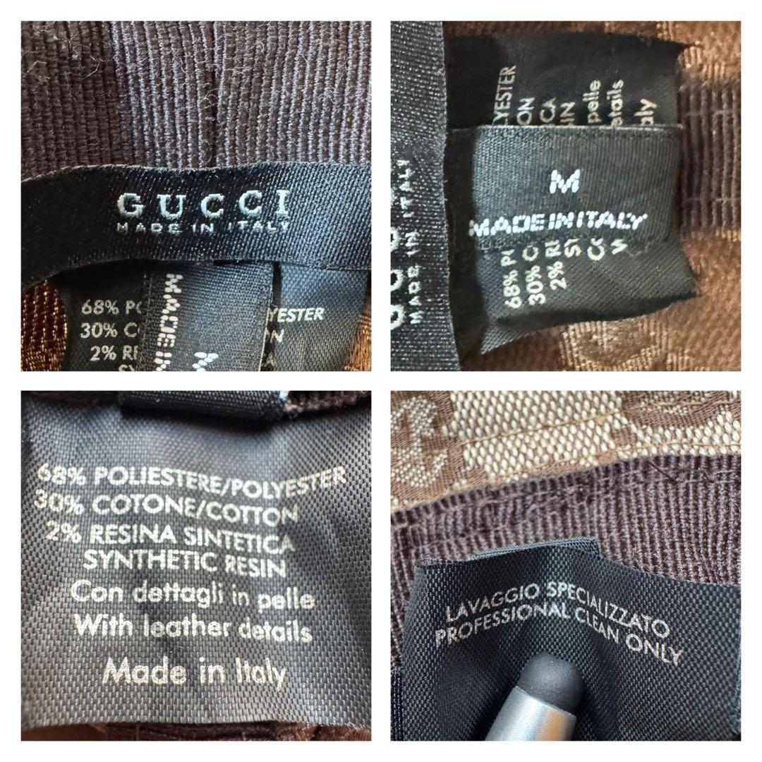 GUCCI グッチ GGキャンバス バケットハット レザーリボン付き Mサイズ