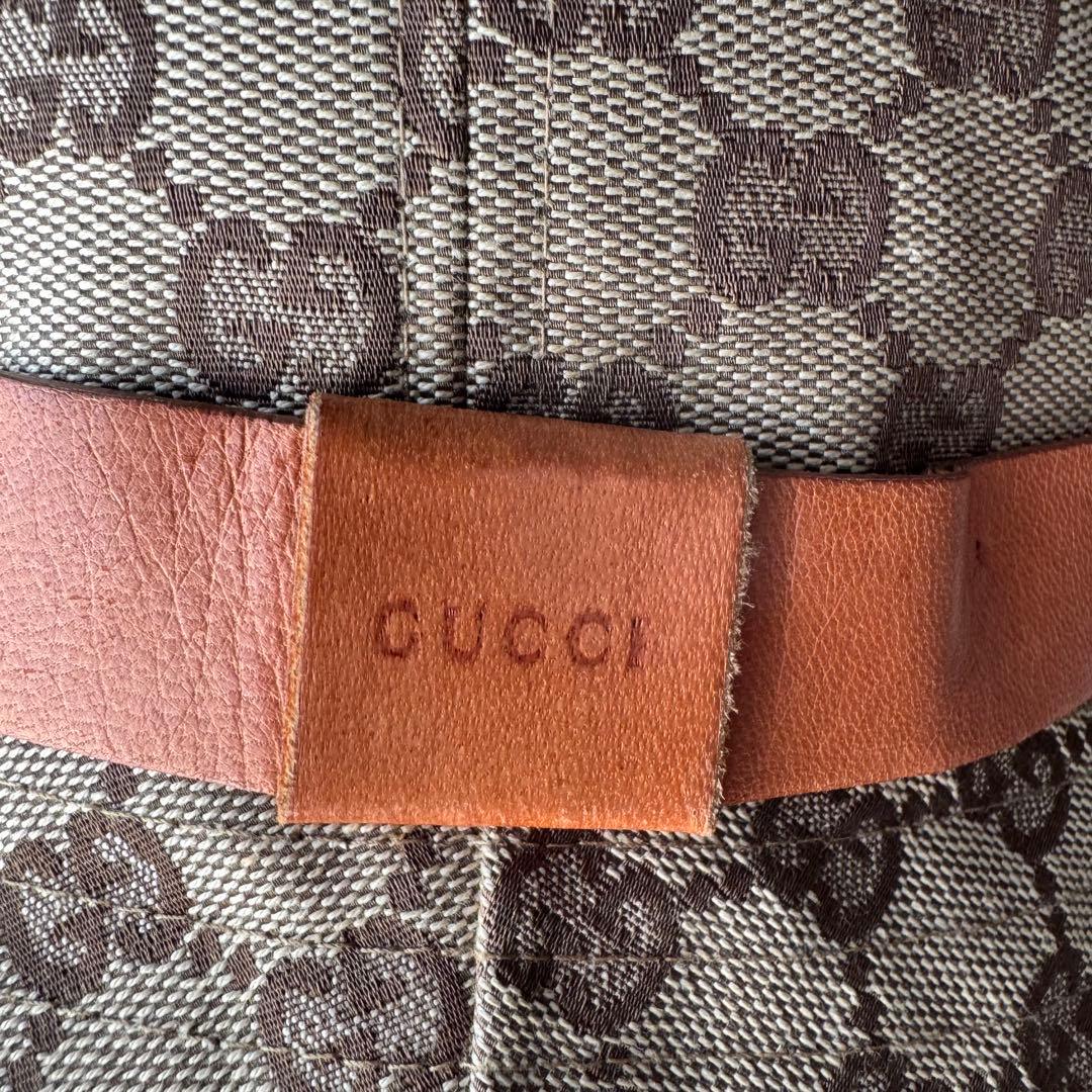 GUCCI グッチ GGキャンバス バケットハット レザーリボン付き Mサイズ