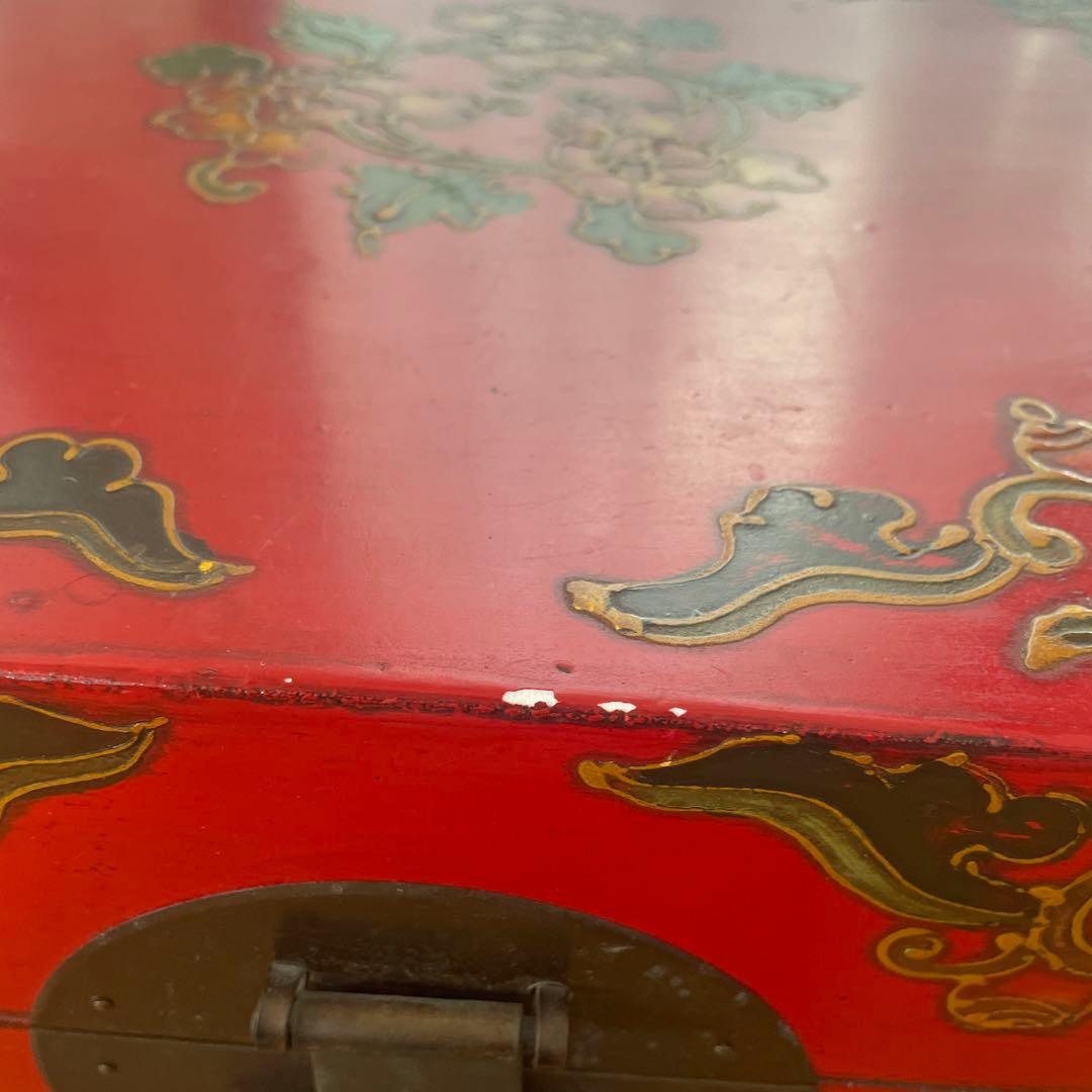 アンティーク　長持　中国家具　赤の木製箱