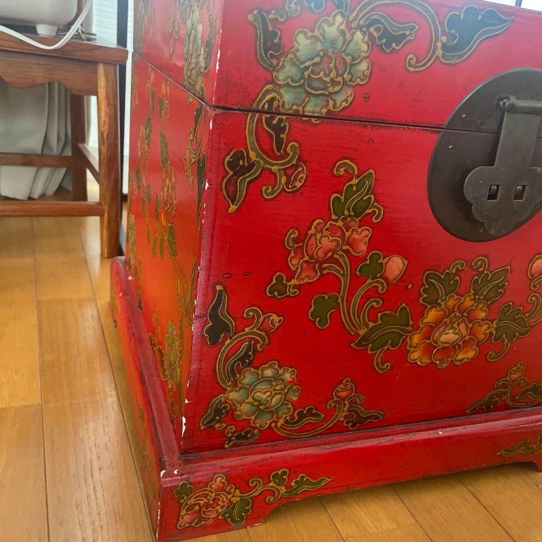 アンティーク　長持　中国家具　赤の木製箱