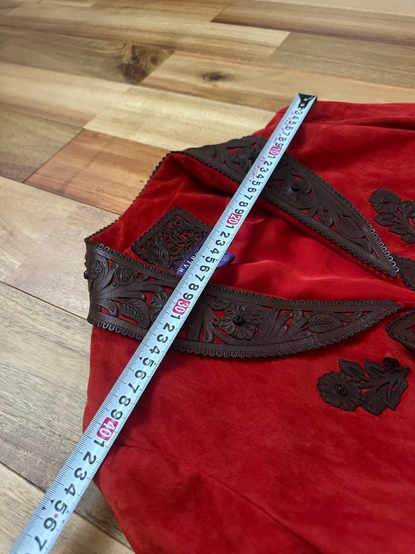 赤 スエード 刺繍 テーラードジャケット