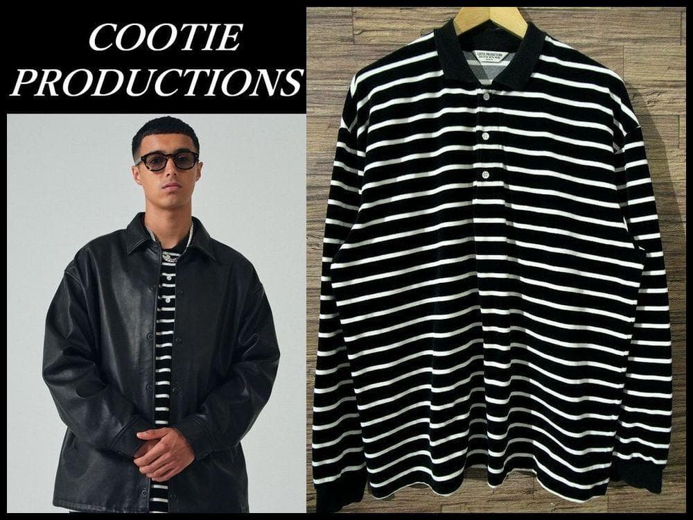 専用　21AW クーティー ベロア ボーダー ポロシャツ リラックスフィット M