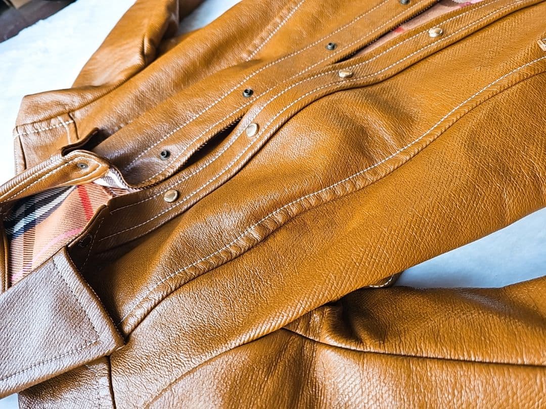 【希少】バーバリー フェイクレザージャケット 38 裏地チェック ブラウン