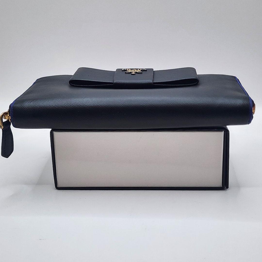 美品 PRADA サフィアーノ リボン ラウンドファスナー 長財布
