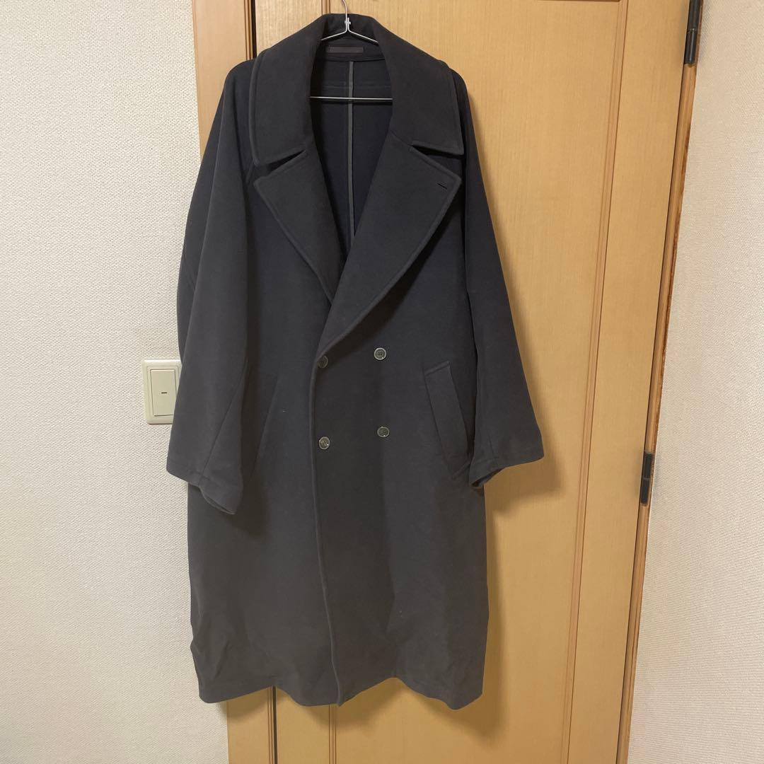 グラフペーパー　ダークグレー コットン ダブルブレスト チェスターコート