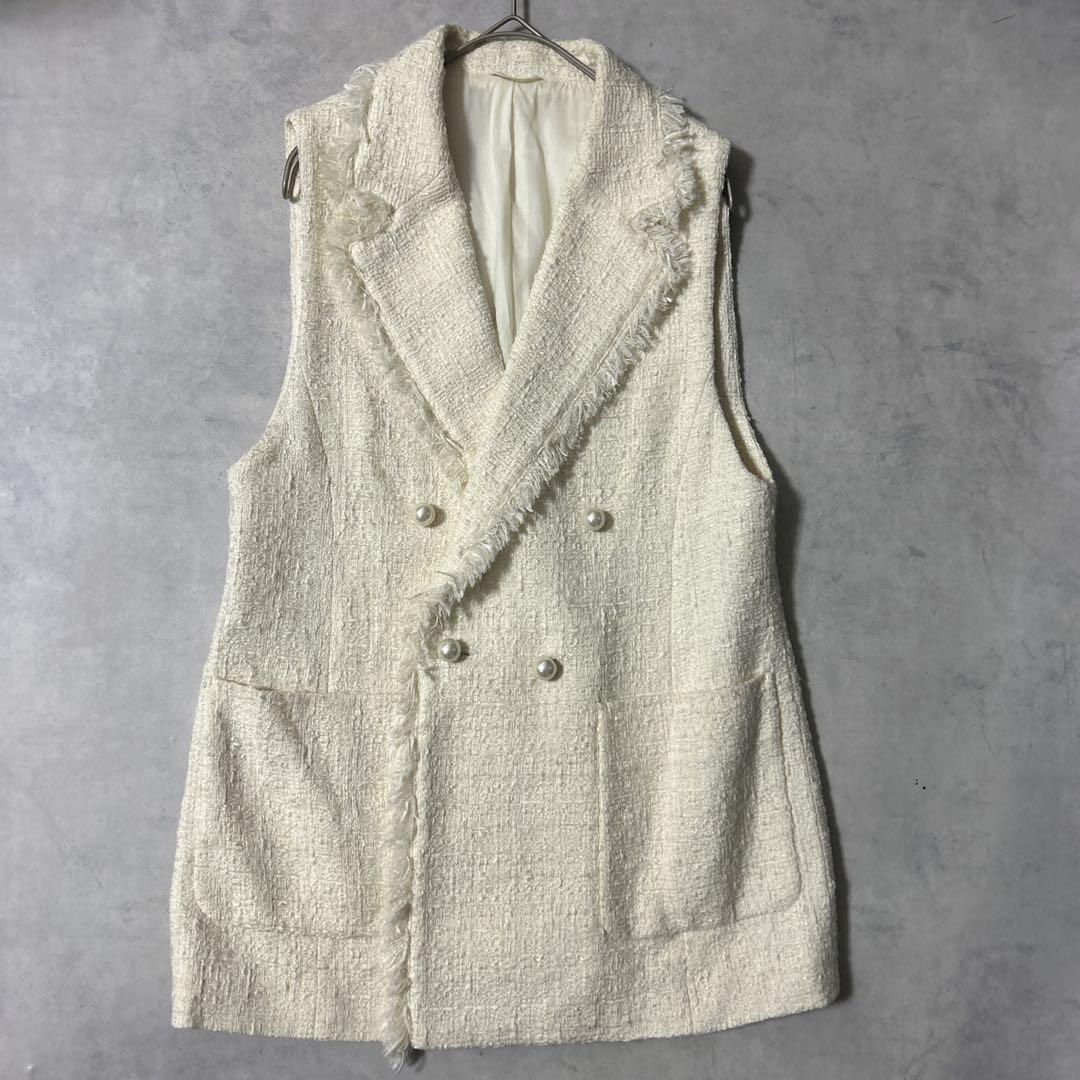 アナイ ツイードフリンジジレ パール 近年モデル ダブル 白 定価6.3万円