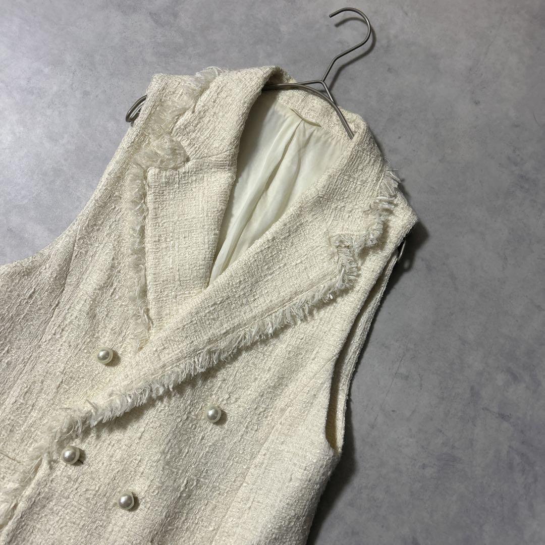 アナイ ツイードフリンジジレ パール 近年モデル ダブル 白 定価6.3万円