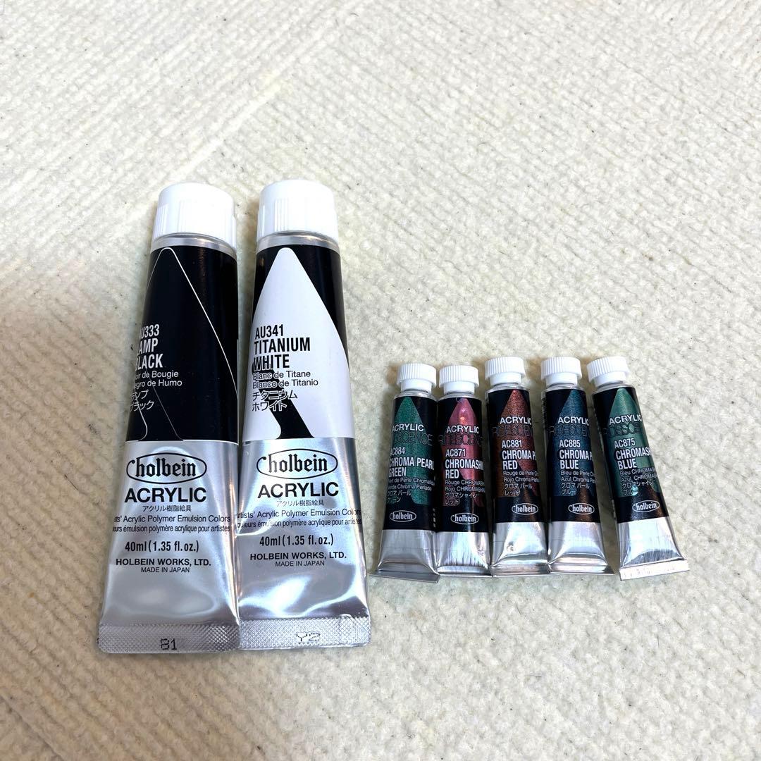 画材まとめ売り メディウム4/アクリル18/ナイフ4/キャンバス2/銀箔