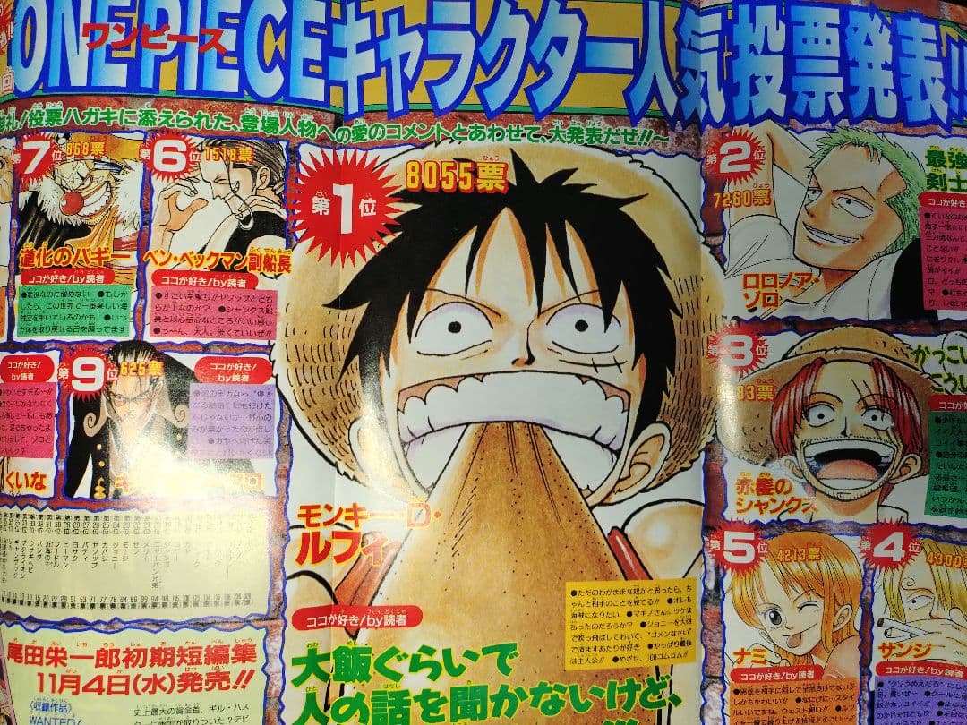 【週刊少年ジャンプ1998年47号】ワンピース　第1回キャラクター人気投票結果b