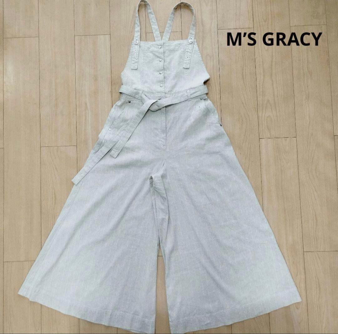 エムズグレイシー カタログ掲載麻混ストライプオーバーオール　40 ❤️70%引