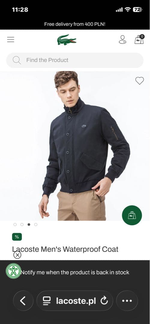 ラコステ　M相当　ボンバージャケット　BH9359 ブラック