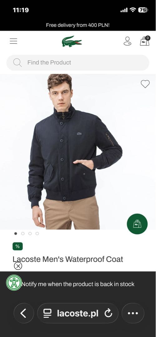 ラコステ　M相当　ボンバージャケット　BH9359 ブラック